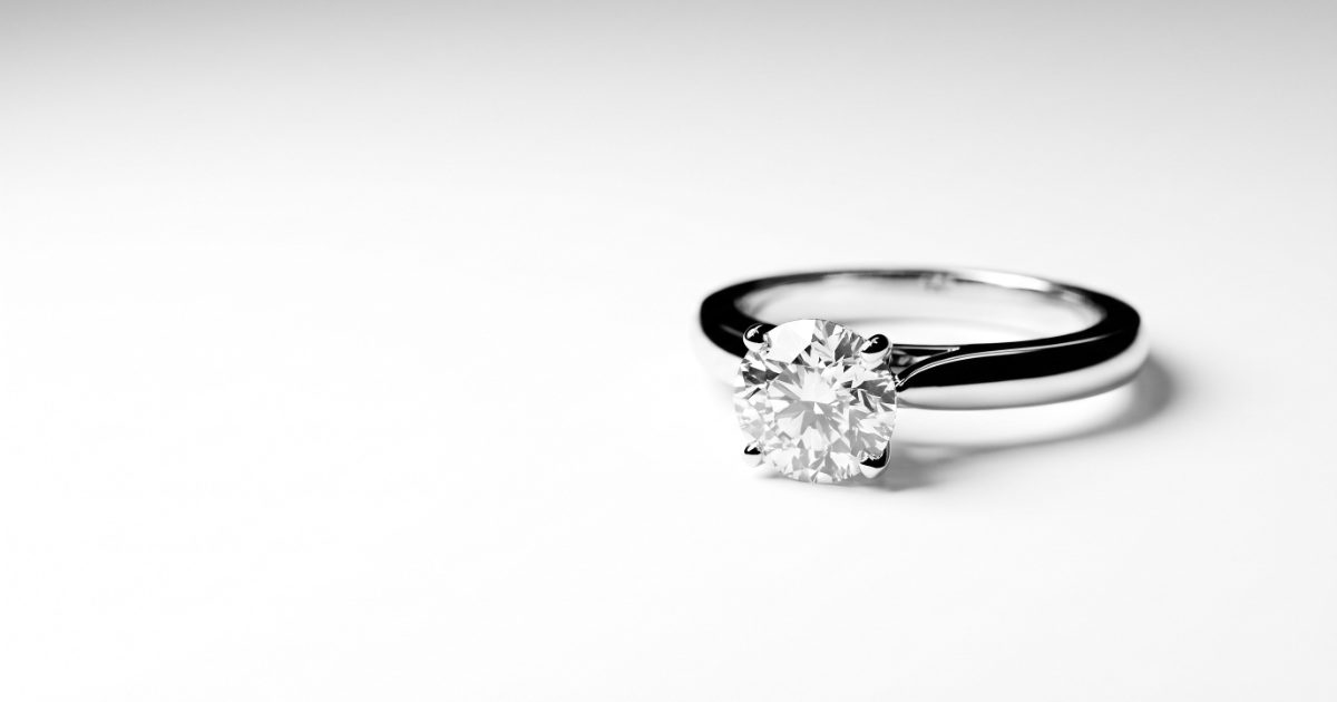 Diamond solitaire ring on white