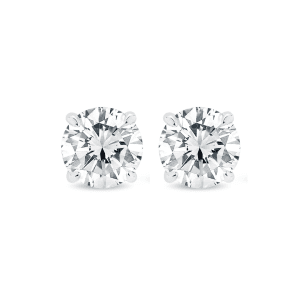 A pair of 0.50ct tdw round brilliant cut lab diamond stud earrings set in 14k white gold, shining brightly on a white background.