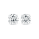 A pair of 0.50ct tdw round brilliant cut lab diamond stud earrings set in 14k white gold, shining brightly on a white background.