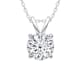 A .25pts solitaire round brilliant cut lab diamond pendant in silver on a delicate chain, with the diamond beautifully showcased in a four-prong setting.