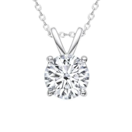 Experience timeless elegance with the .50pt Solitaire Lab Diamond Pendant in 14k White Gold, featuring a round diamond set in a four-prong design and suspended from a delicate chain, perfect for creating a classic and sophisticated look.