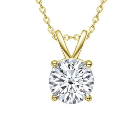 The .50pts Solitaire Lab Diamond Pendant in 14k White Gold showcases a prominent round-cut diamond set in a four-prong gold setting, elegantly suspended from a delicate chain, accentuating the brilliance of the diamond with its simple and sophisticated design.