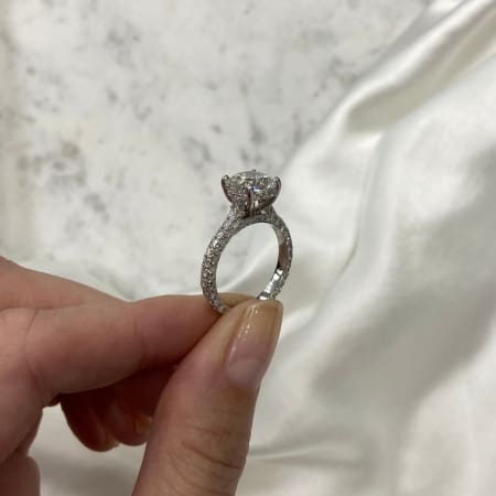 2.66ct Round Lab Diamond On 3 Row Pave Engagement Ring