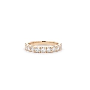 A 1.10ct Round Brilliant Cut Lab Diamond Wedding Ring featuring a series of dazzling diamonds set along the gold band, showcased against a plain white background.