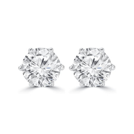 A pair of Certified 3ct tdw Round Brilliant Cut Lab Diamond Studs set in a classic four-prong setting against a white background.