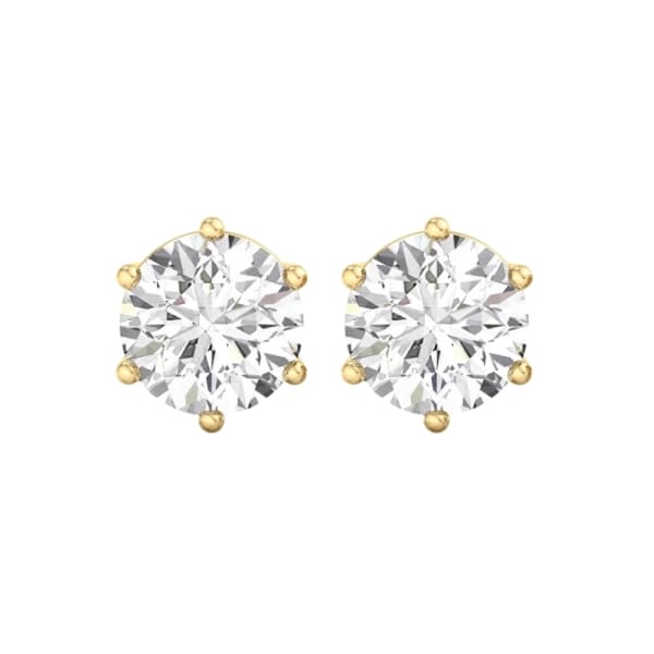 A pair of Certified 3.50ct Round Brilliant Lab Diamond Studs set in yellow gold, each featuring a round-cut diamond with six prongs.